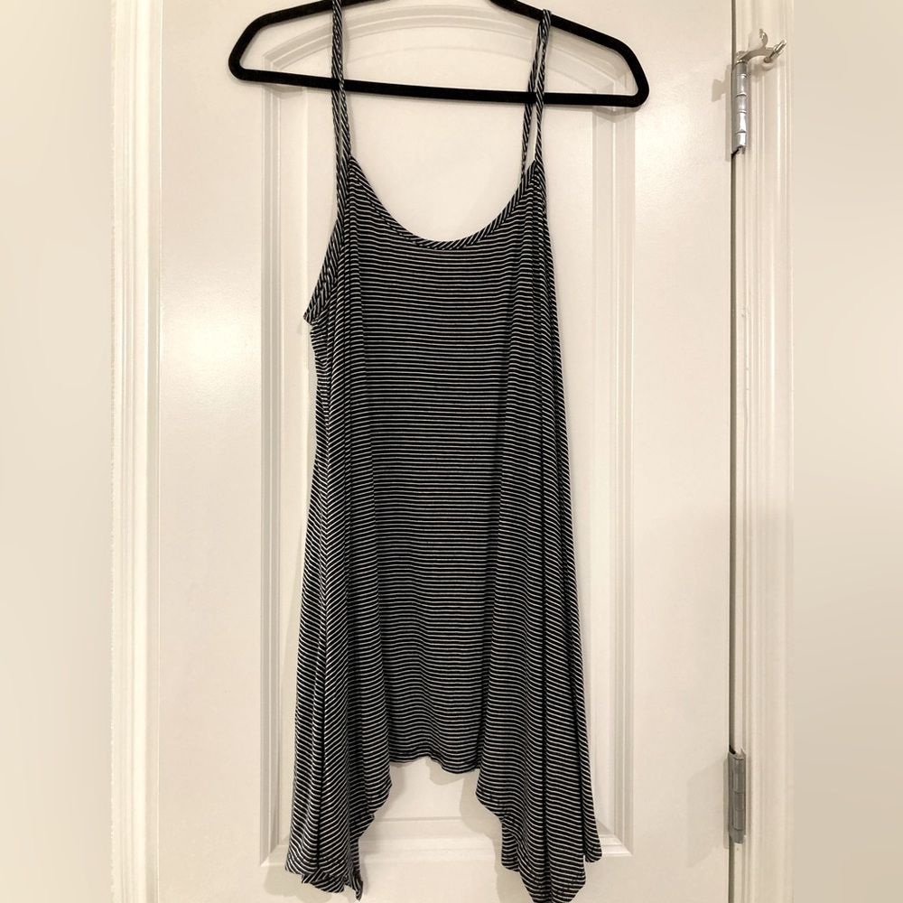 LOGO Layers Asymmetrical Tank Top Size OX (Large) Black Striped Cami